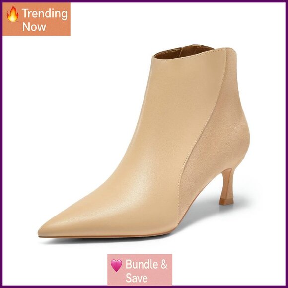 Pointed Toe Kitten Heel Ankle Boots Side Zipper Synthetic Leather